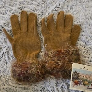 Florence Tan Knit Gloves with Fur Cuffs